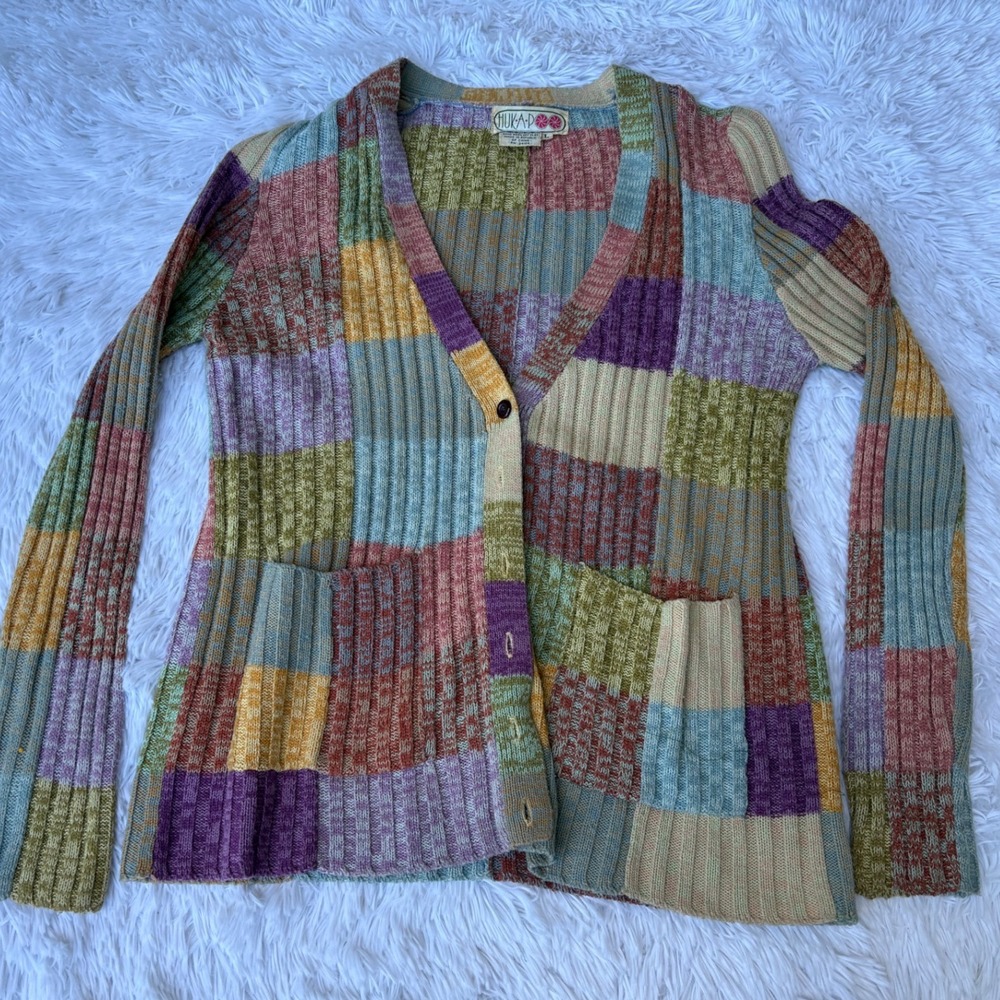 Vintage 70s Patchwork Cardigan Sweater Small